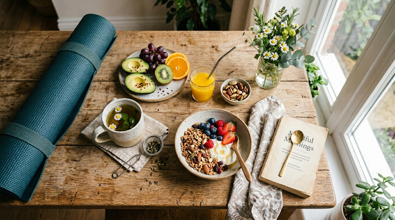 Gesundes Frühstück auf Holztisch